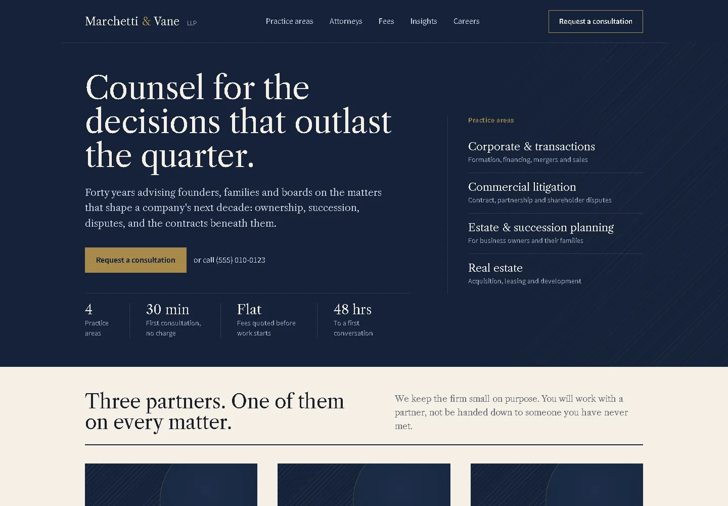 Law firm site that feels established and explains each service (website sample, desktop view)